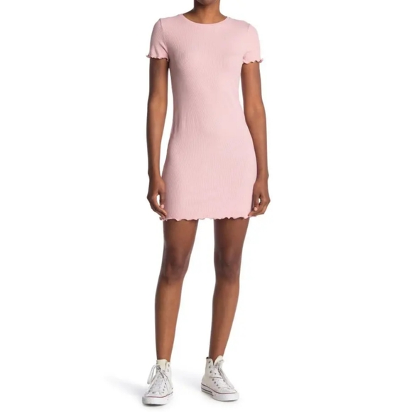 Elodie Waffle Knit Lettuce Hem Short Sleeve Dress - Picture 2 of 8